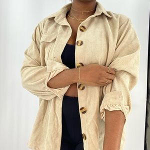 Oversized Tan Corduroy Button Down Shirt
